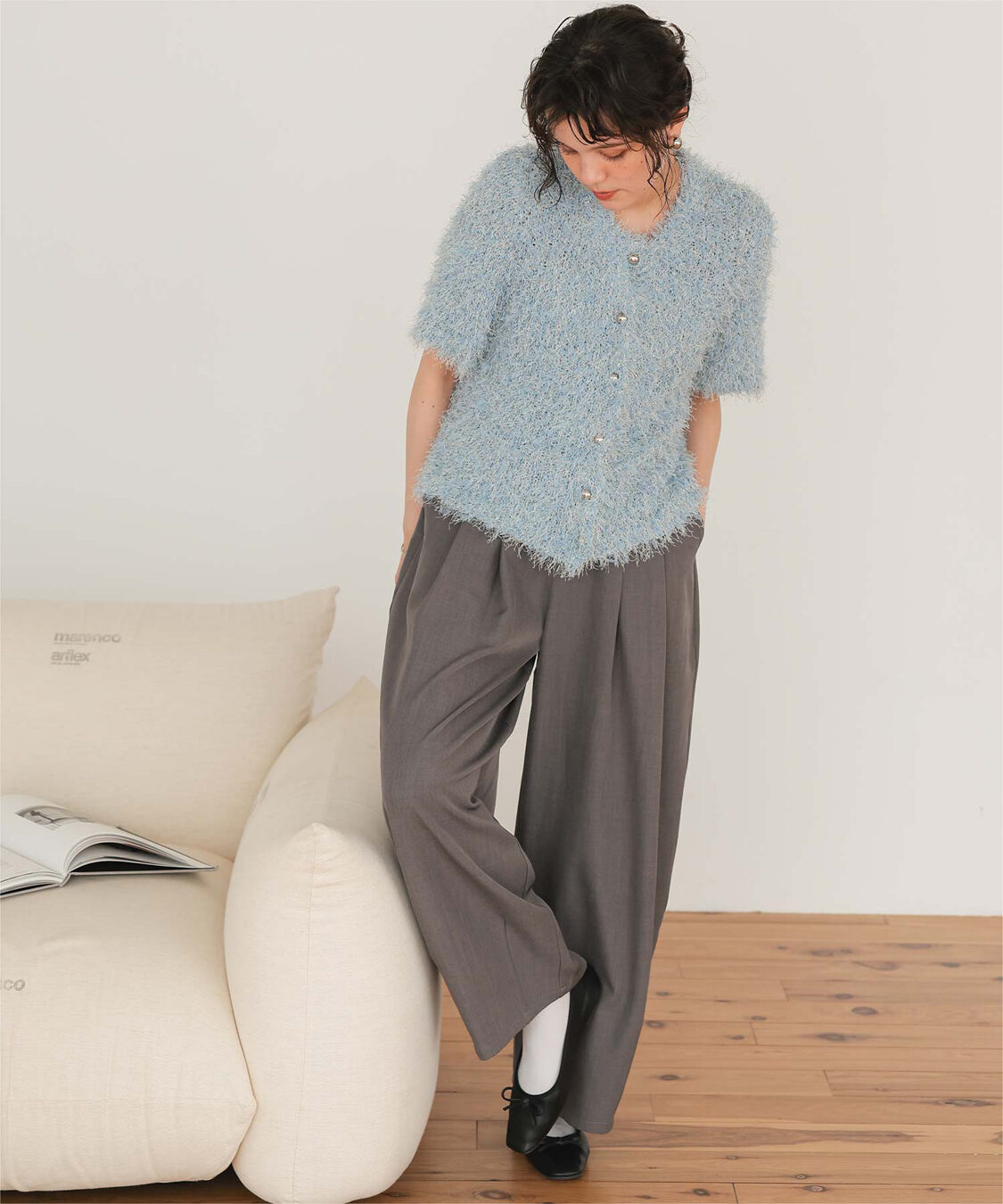 titivate「ハーフスリーブシャギーニットトップス」|ニット・セーター|