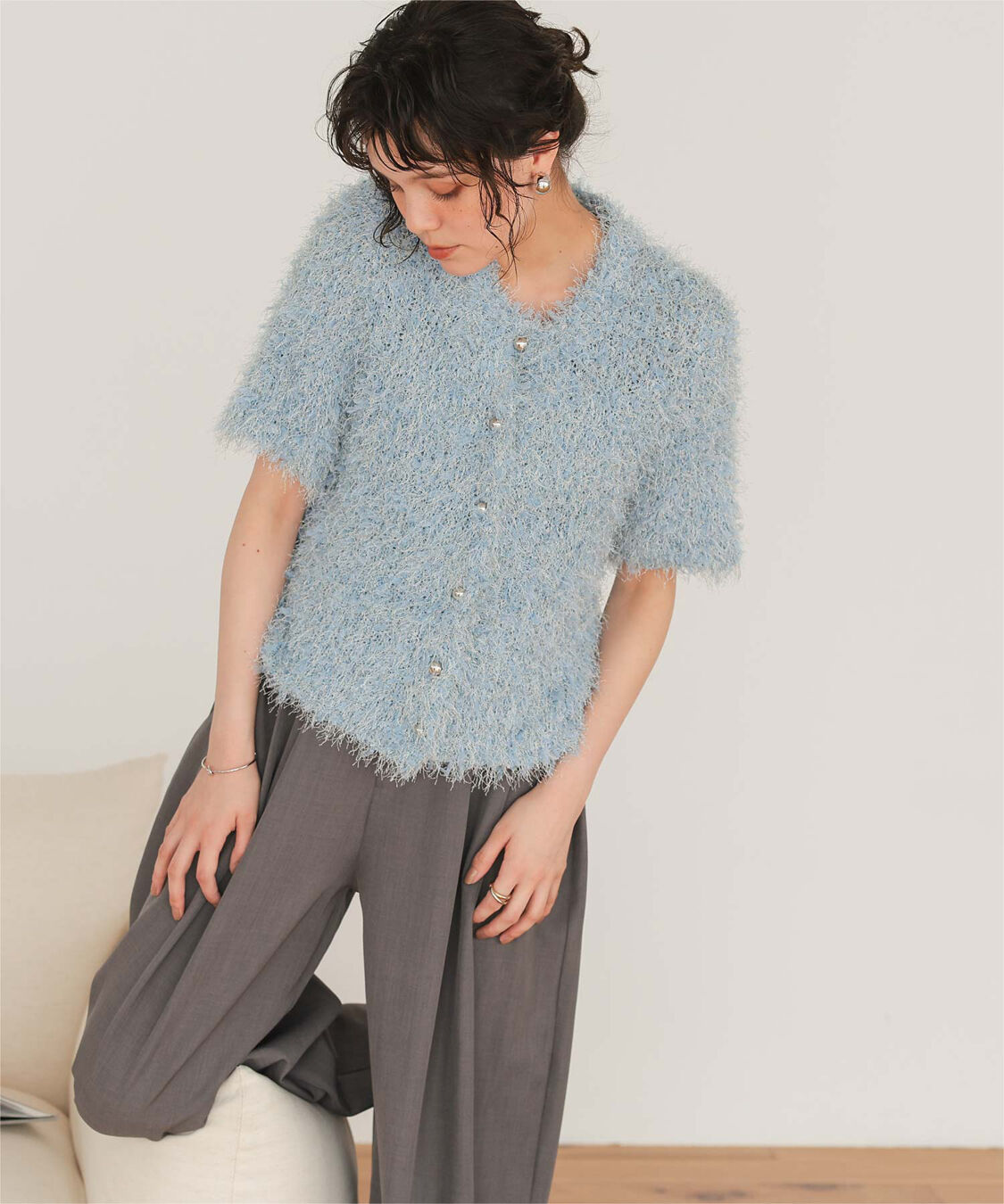 titivate「ハーフスリーブシャギーニットトップス」|ニット・セーター|