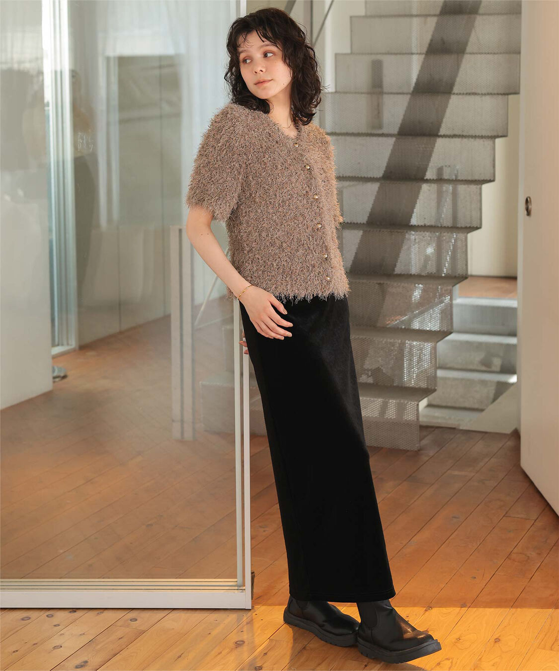 titivate「ハーフスリーブシャギーニットトップス」|ニット・セーター|