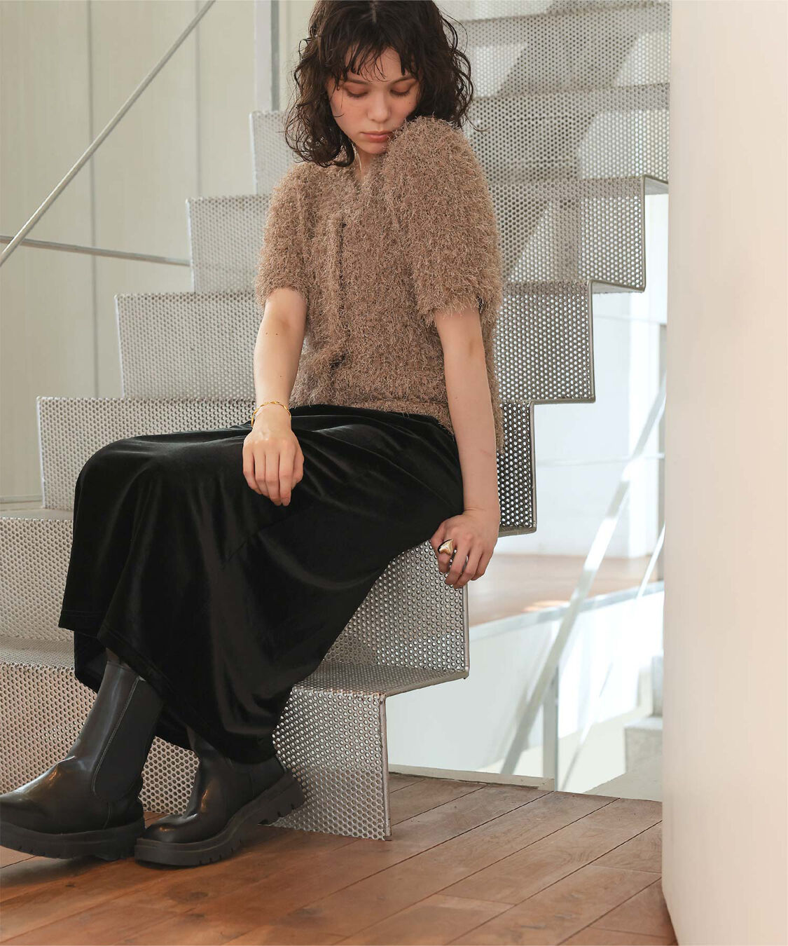 titivate「ハーフスリーブシャギーニットトップス」|ニット・セーター|