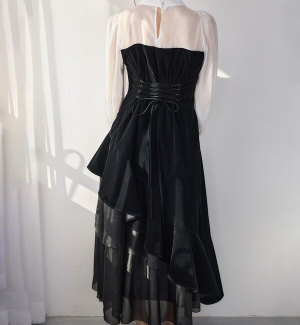  「ベロアリボン異素材ロングワンピース」|ワンピース|