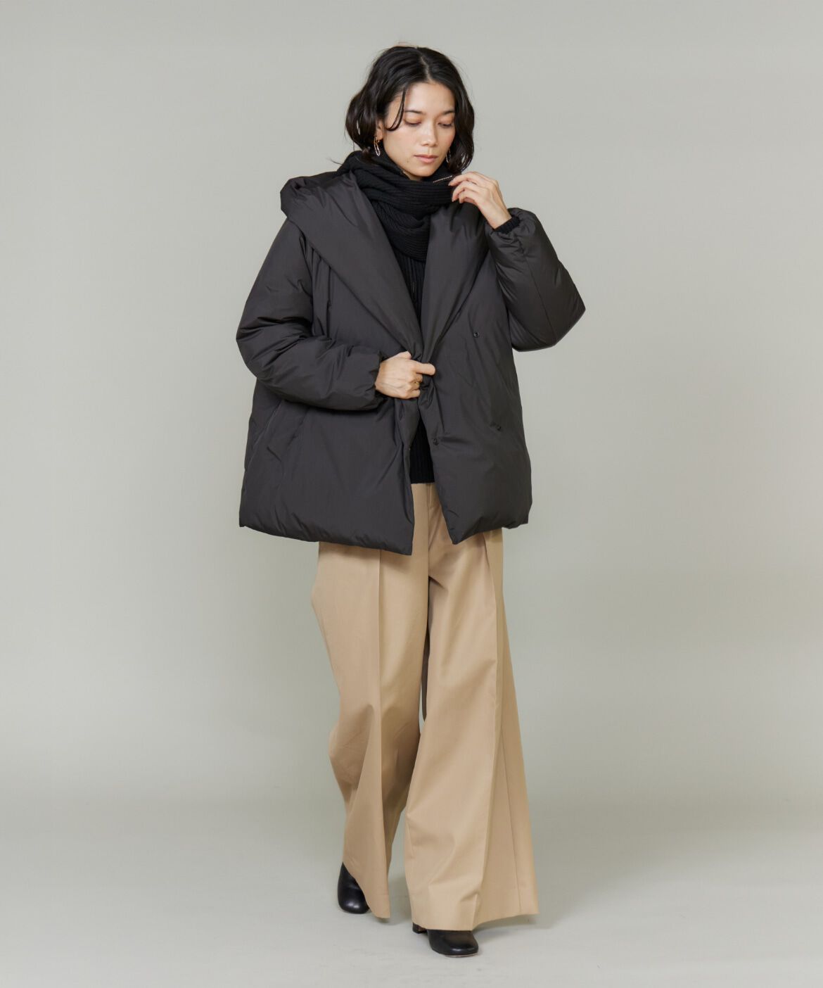 INED「ショート丈 ショールカラーフードダウンコート」|ダウン|