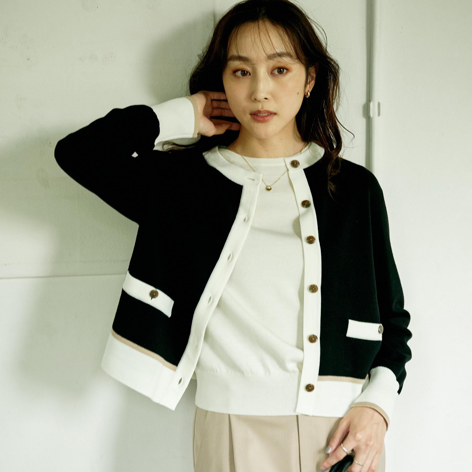 UNTITLED「【アンサンブル可/ジャケット風】ウールミラノリブカーディガン」|カーディガン|ブラック(519)