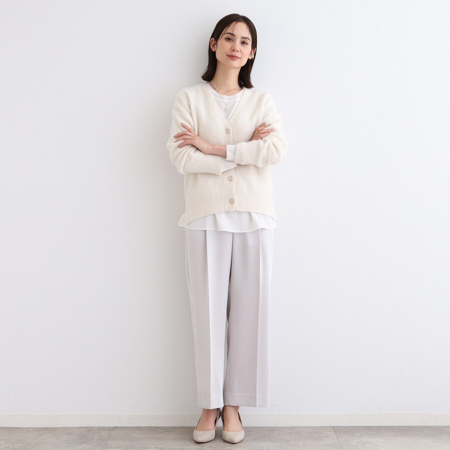 INDIVI「【フォックス混】ヘアリーゆるニットカーディガン」|カーディガン|