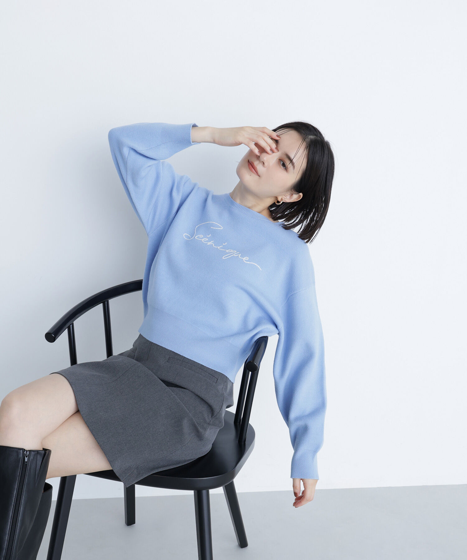  「ロゴ刺繍ニット」|ニット・セーター|ブルー