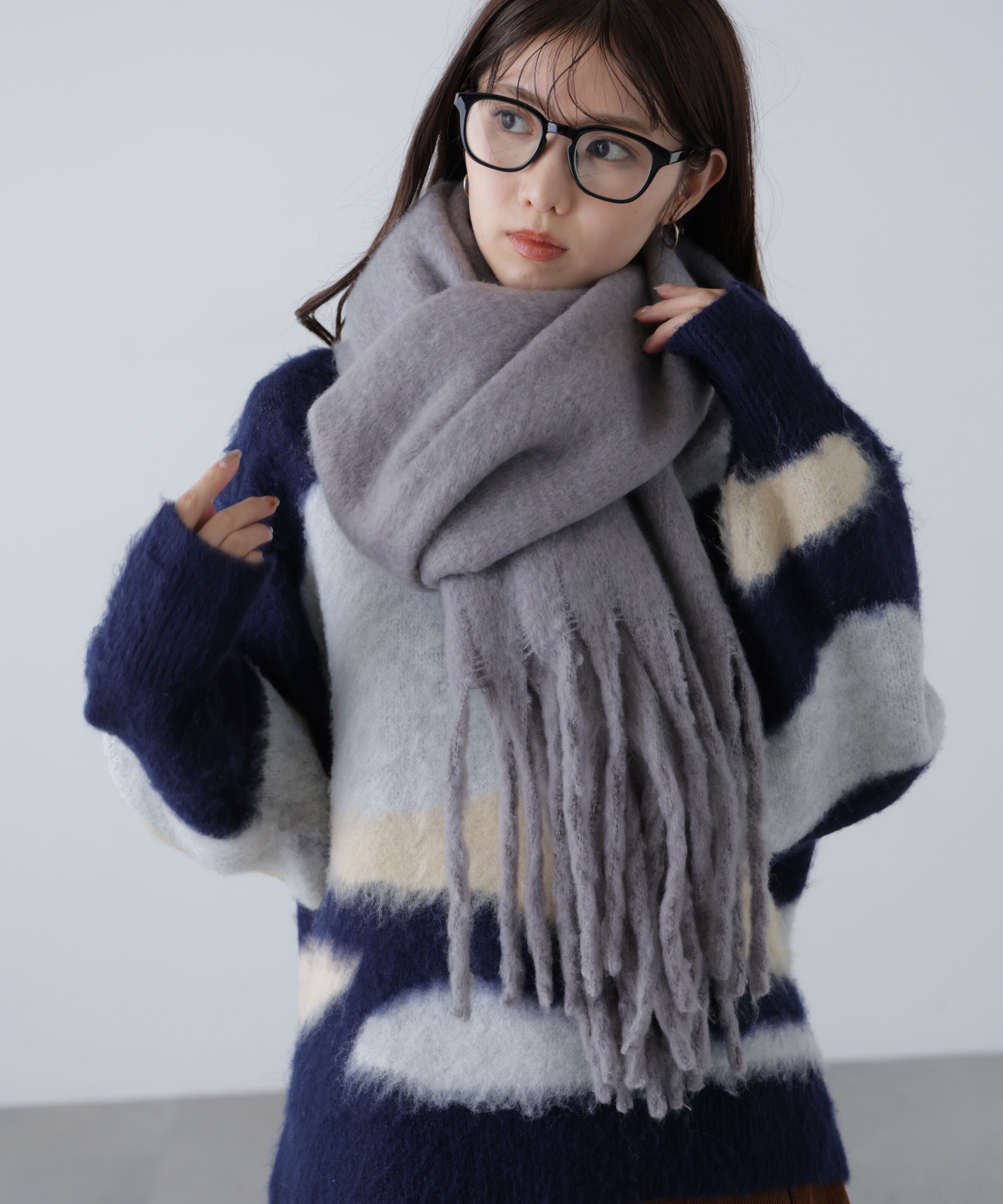  「大判無地ストール」|ソックス|グレー