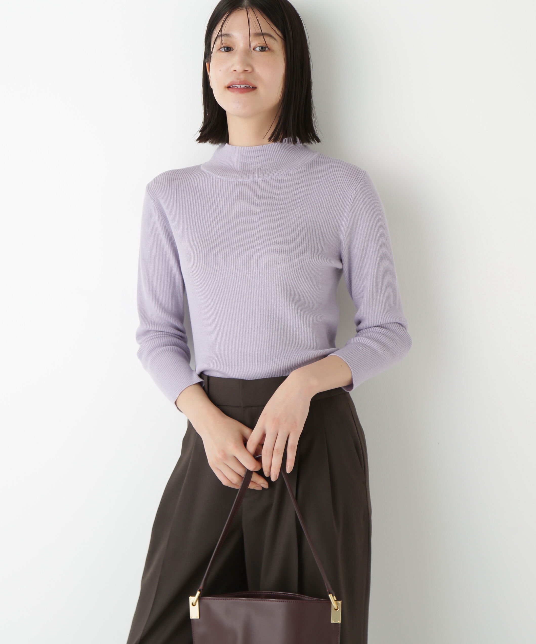  「◆ハイツイストウールハイネックリブプルオーバー」|ニット・セーター|ラベンダー