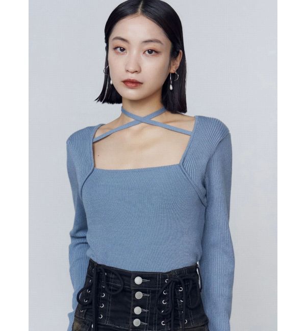 EMODA「レイヤーコンパクトチョーカーニット」|ニット・セーター|ブルー