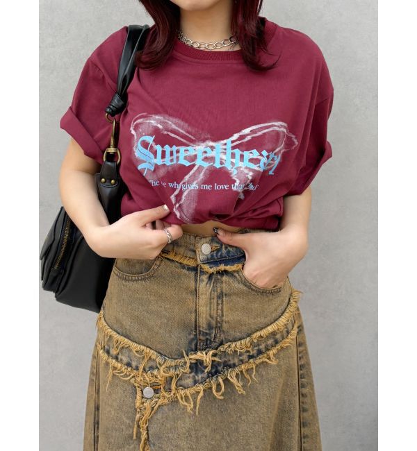 EVRIS「フロントリボングラフィックBIG Tシャツ」|Tシャツ・カットソー|レッド