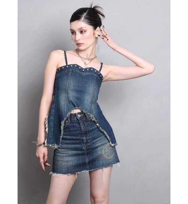 EVRIS「スタッズモチーフデニムキャミ【セットアップ着用可能】」|キャミソール|インディゴ