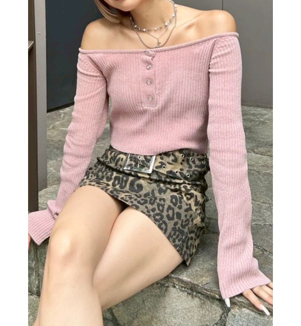 EVRIS「モールオフショルニットトップス」|ニット・セーター|ピンク