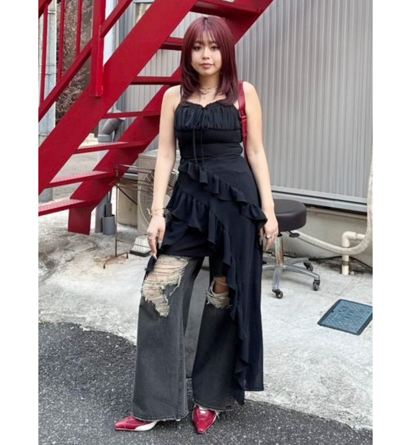 EVRIS「ギャザーアシンメトリーロングワンピース」|ワンピース|