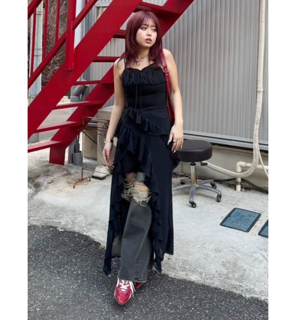 EVRIS「ギャザーアシンメトリーロングワンピース」|ワンピース|