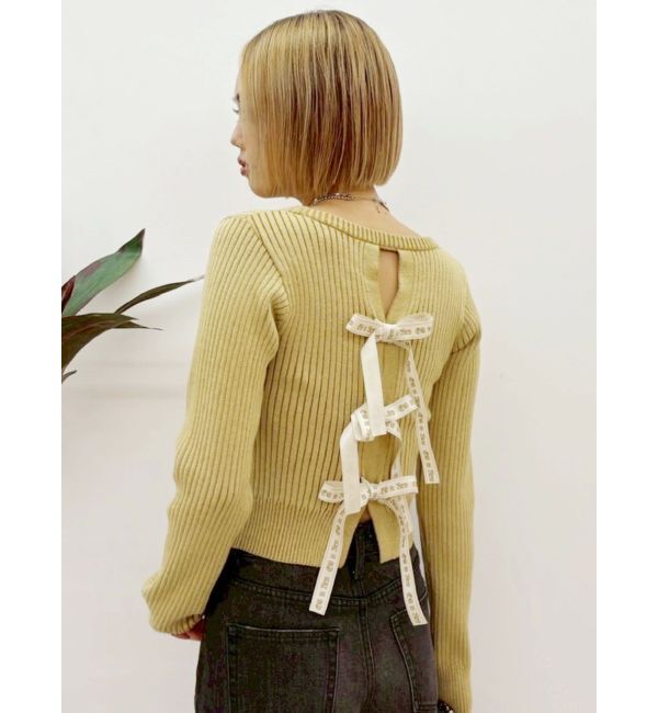 EVRIS「バックリボンニットトップス」|ニット・セーター|イエロー