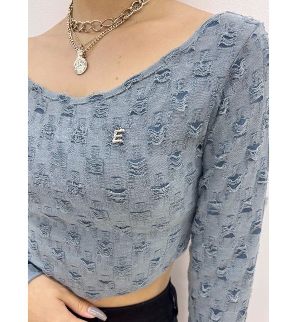 EVRIS「ダメージカットクロップドロンＴ」|Tシャツ・カットソー|