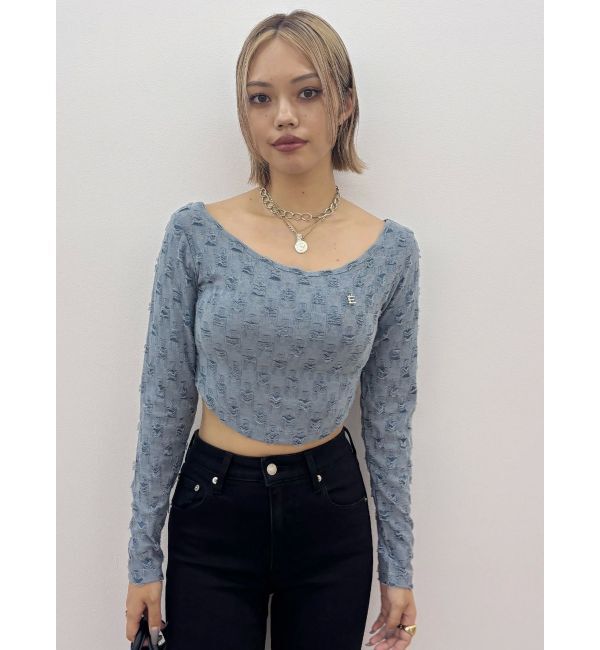 EVRIS「ダメージカットクロップドロンＴ」|Tシャツ・カットソー|