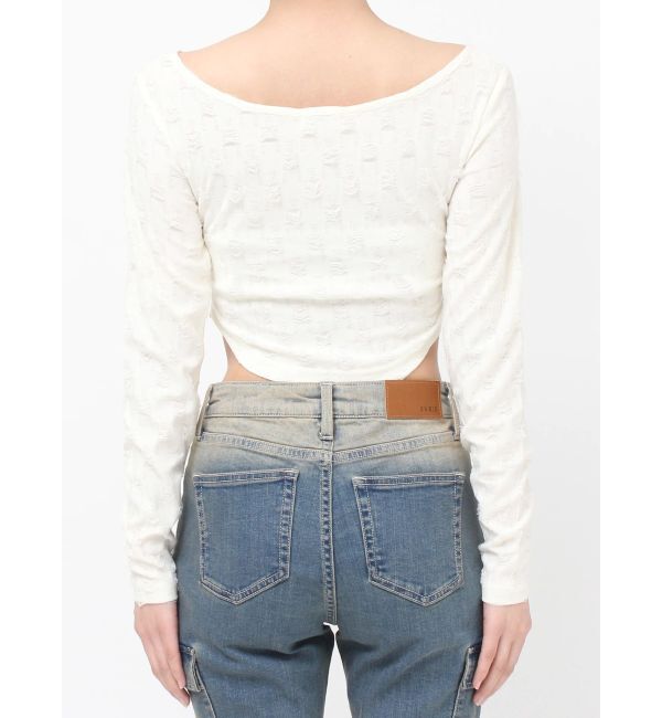 EVRIS「ダメージカットクロップドロンＴ」|Tシャツ・カットソー|