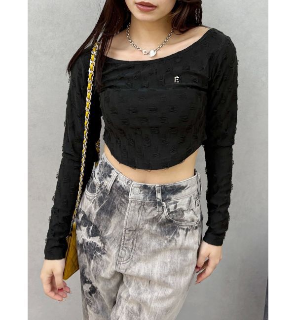 EVRIS「ダメージカットクロップドロンＴ」|Tシャツ・カットソー|