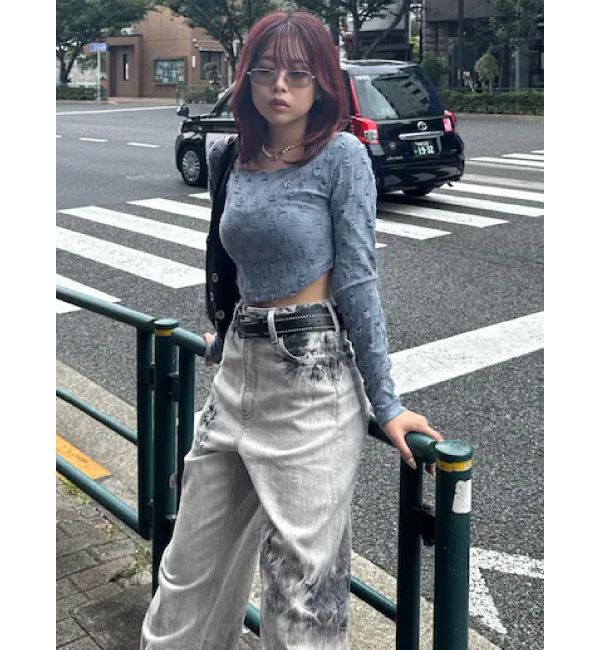 EVRIS「ダメージカットクロップドロンＴ」|Tシャツ・カットソー|