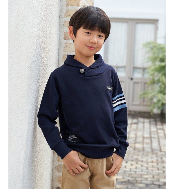 ikka kids「コンチョボタンショール襟トレーナー（120~160cm）」|Tシャツ・カットソー|ダークネイビー