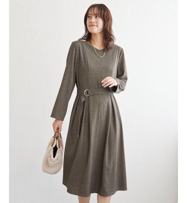 IKKA LOUNGE「カットジャガードワンピース」|ドレス|ブラウン