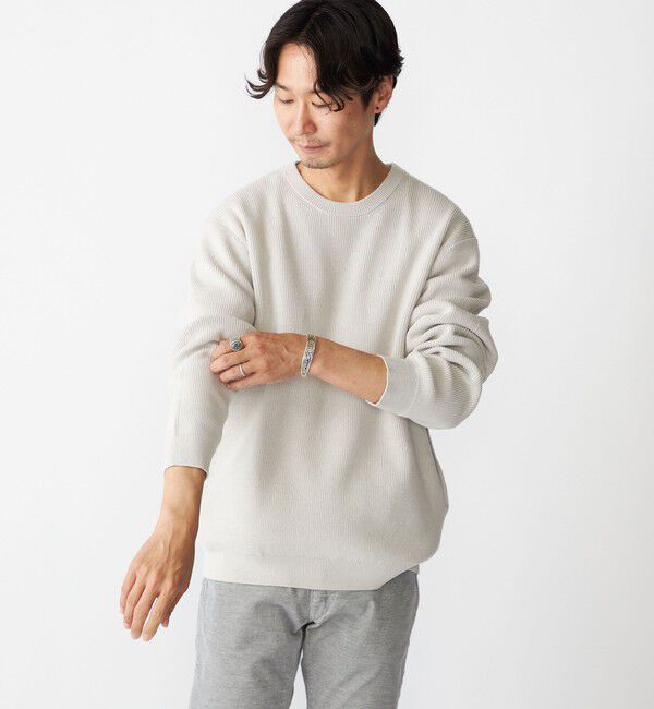 SHIPS「SHIPS:〈洗濯機可能〉SOLOTEX(R) 12ゲージ コットン 畦編み クルーネック ニット」|ニット・セーター|