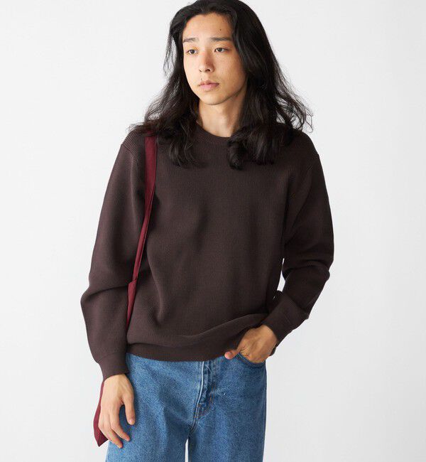 SHIPS「SHIPS:〈洗濯機可能〉SOLOTEX(R) 12ゲージ コットン 畦編み クルーネック ニット」|ニット・セーター|