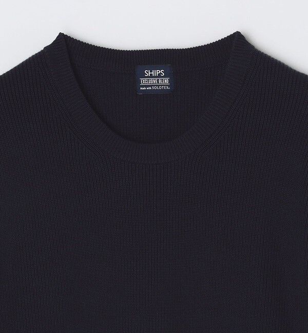 SHIPS「SHIPS:〈洗濯機可能〉SOLOTEX(R) 12ゲージ コットン 畦編み クルーネック ニット」|ニット・セーター|