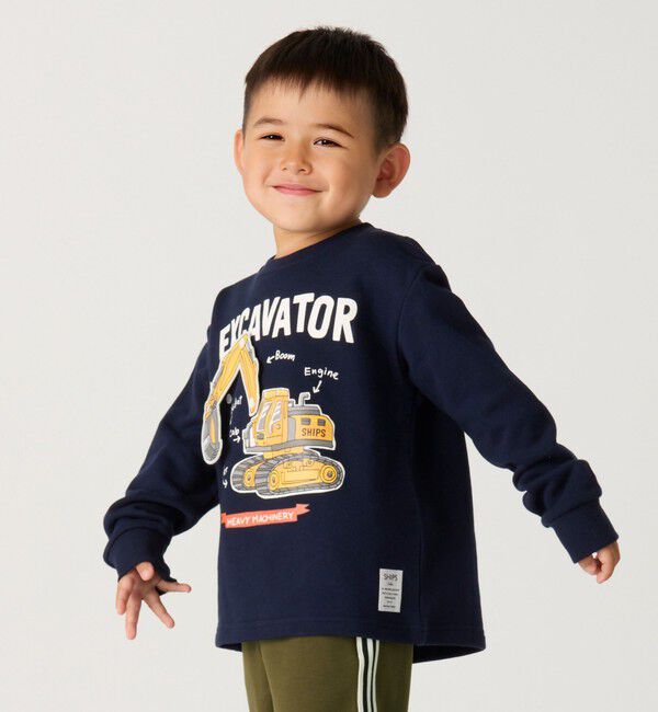SHIPS Colors 「SHIPS Colors: 90cm～140cm / 建設車両 (ショベルカー) スウェット◇」|スウェット・ジャージ|ネイビー