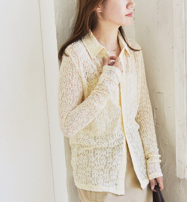 quaranciel「quaranciel:〈手洗い可能〉フラワー レース ストレッチ レギュラーカラー シャツ カットソー」|Tシャツ・カットソー|