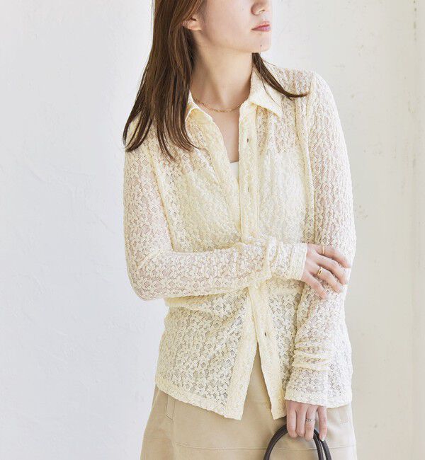 quaranciel「quaranciel:〈手洗い可能〉フラワー レース ストレッチ レギュラーカラー シャツ カットソー」|Tシャツ・カットソー|