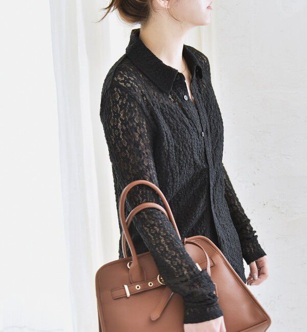 quaranciel「quaranciel:〈手洗い可能〉フラワー レース ストレッチ レギュラーカラー シャツ カットソー」|Tシャツ・カットソー|