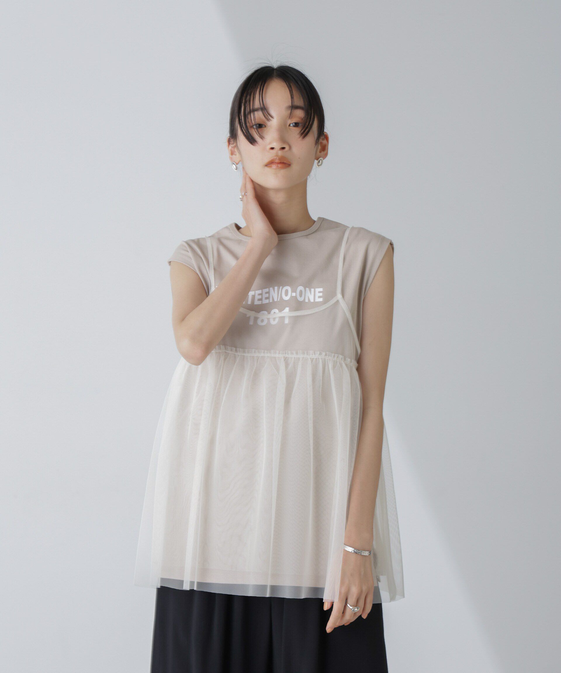 nano･universe「ノースリーブロゴプリントトップス」|Tシャツ・カットソー|