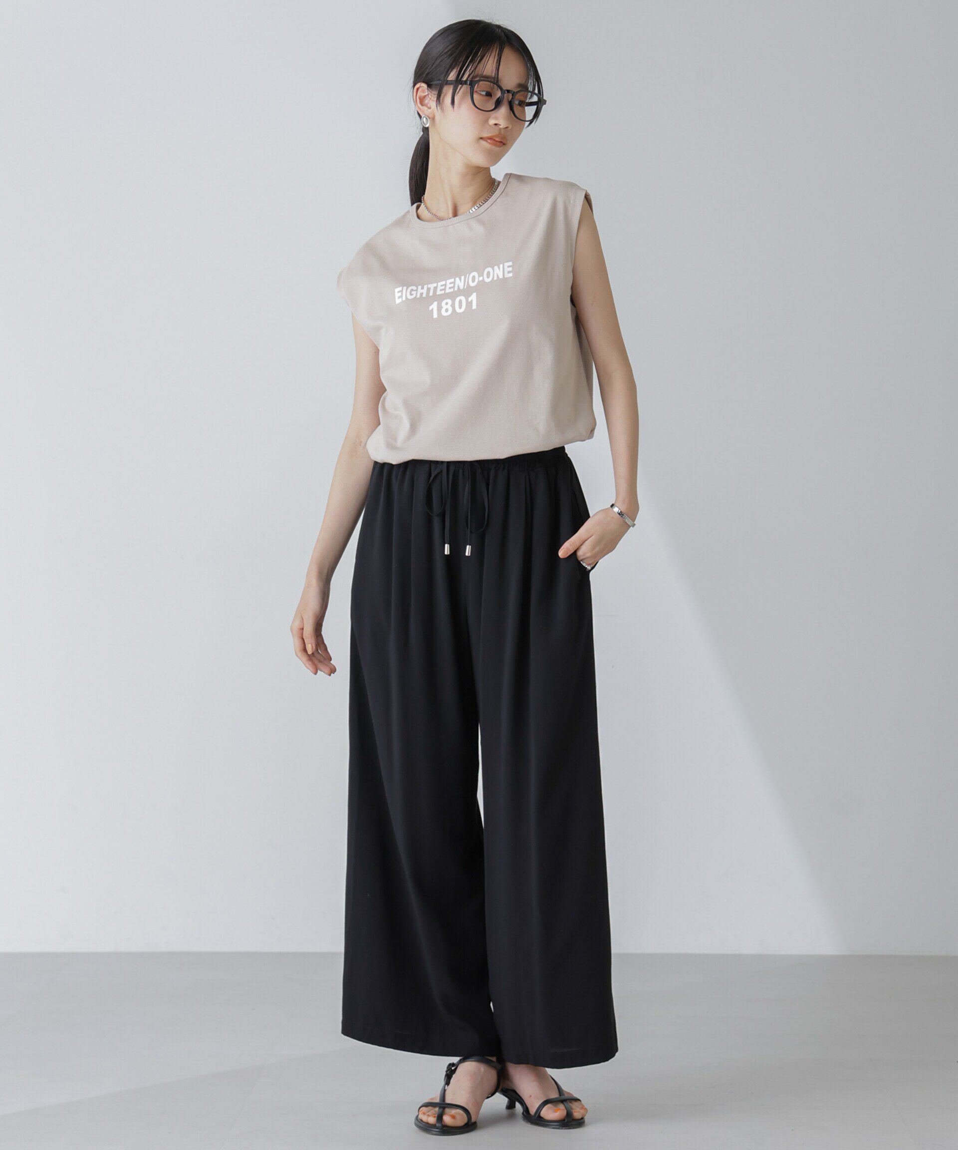 nano･universe「ノースリーブロゴプリントトップス」|Tシャツ・カットソー|