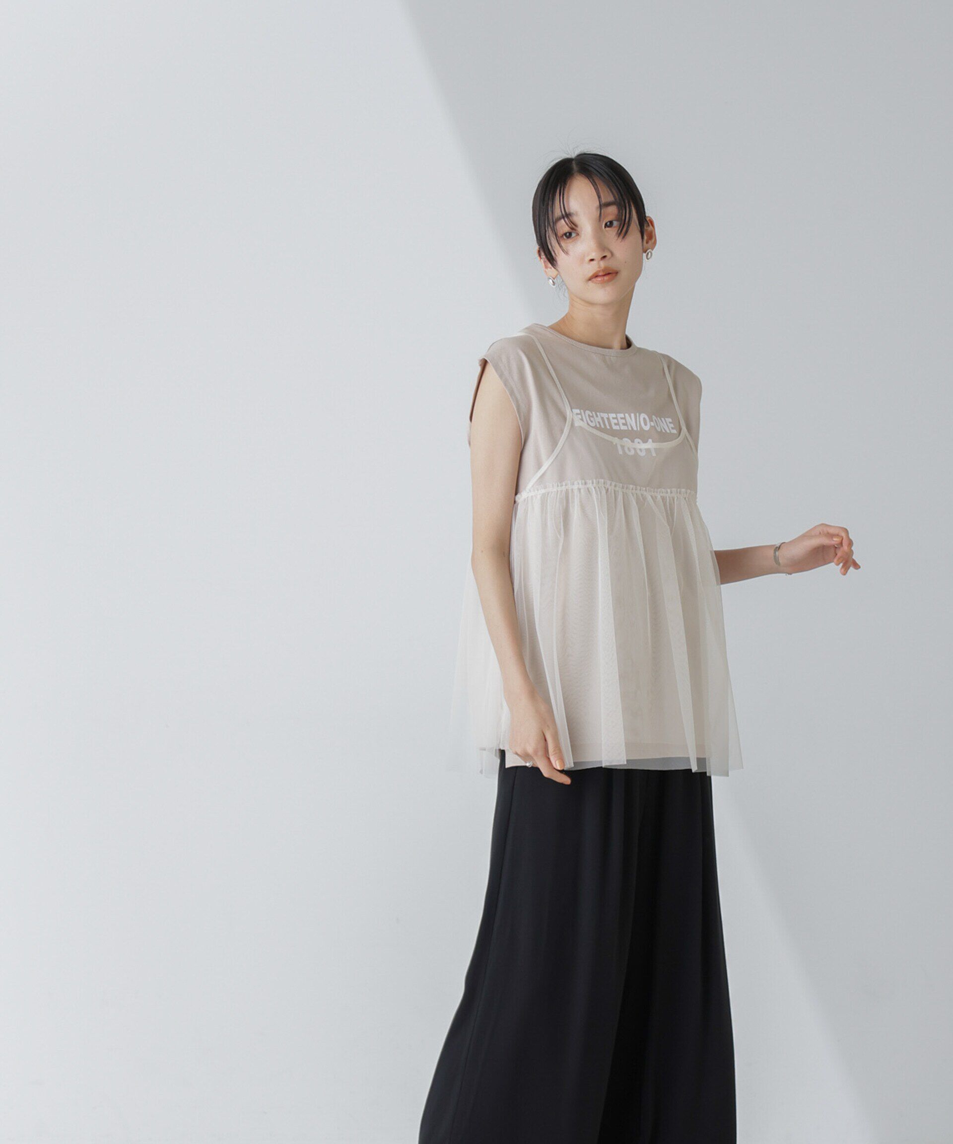 nano･universe「ノースリーブロゴプリントトップス」|Tシャツ・カットソー|