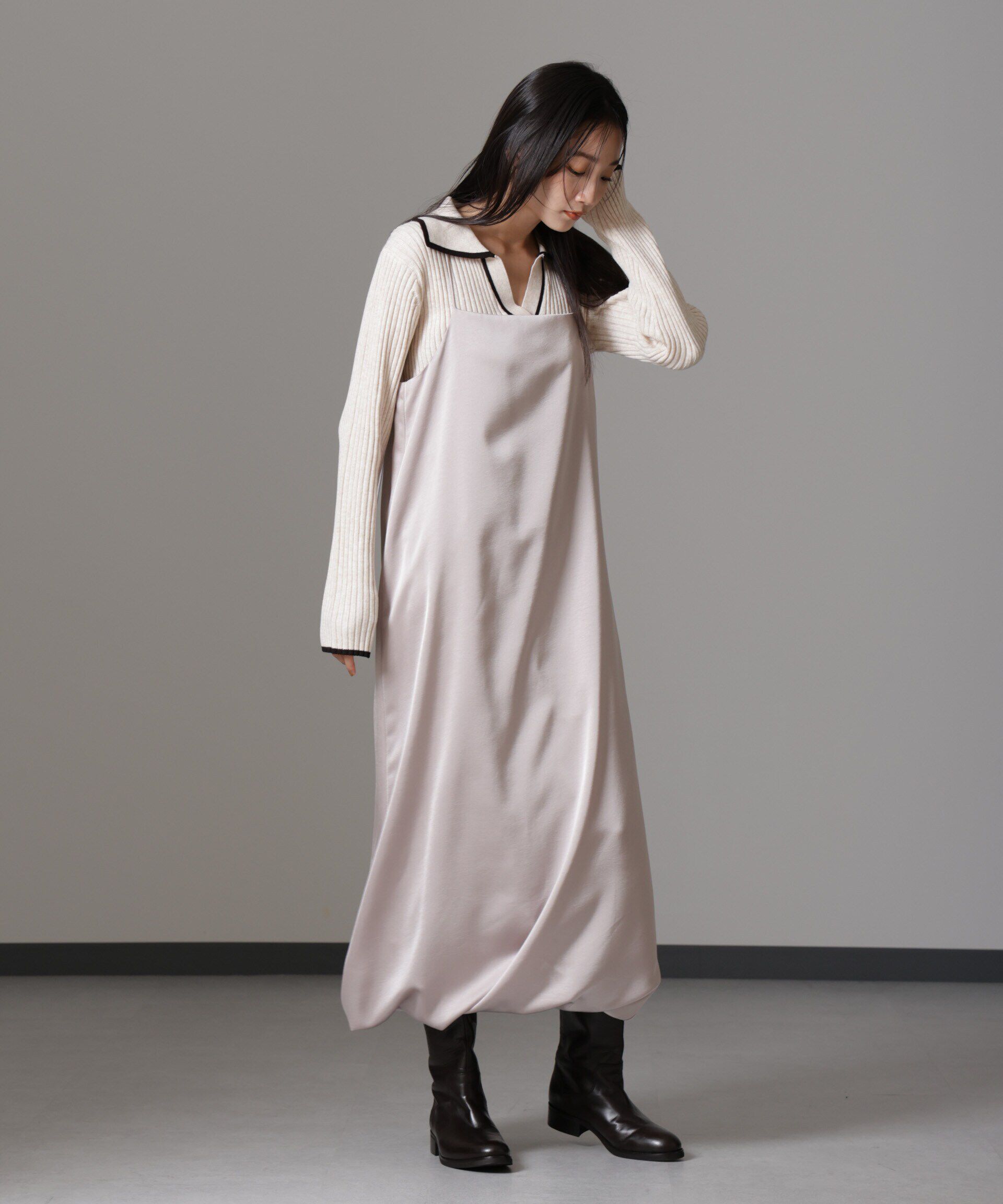 nano･universe「ウェーブサテンバルーンキャミワンピース」|ワンピース|グレージュ3