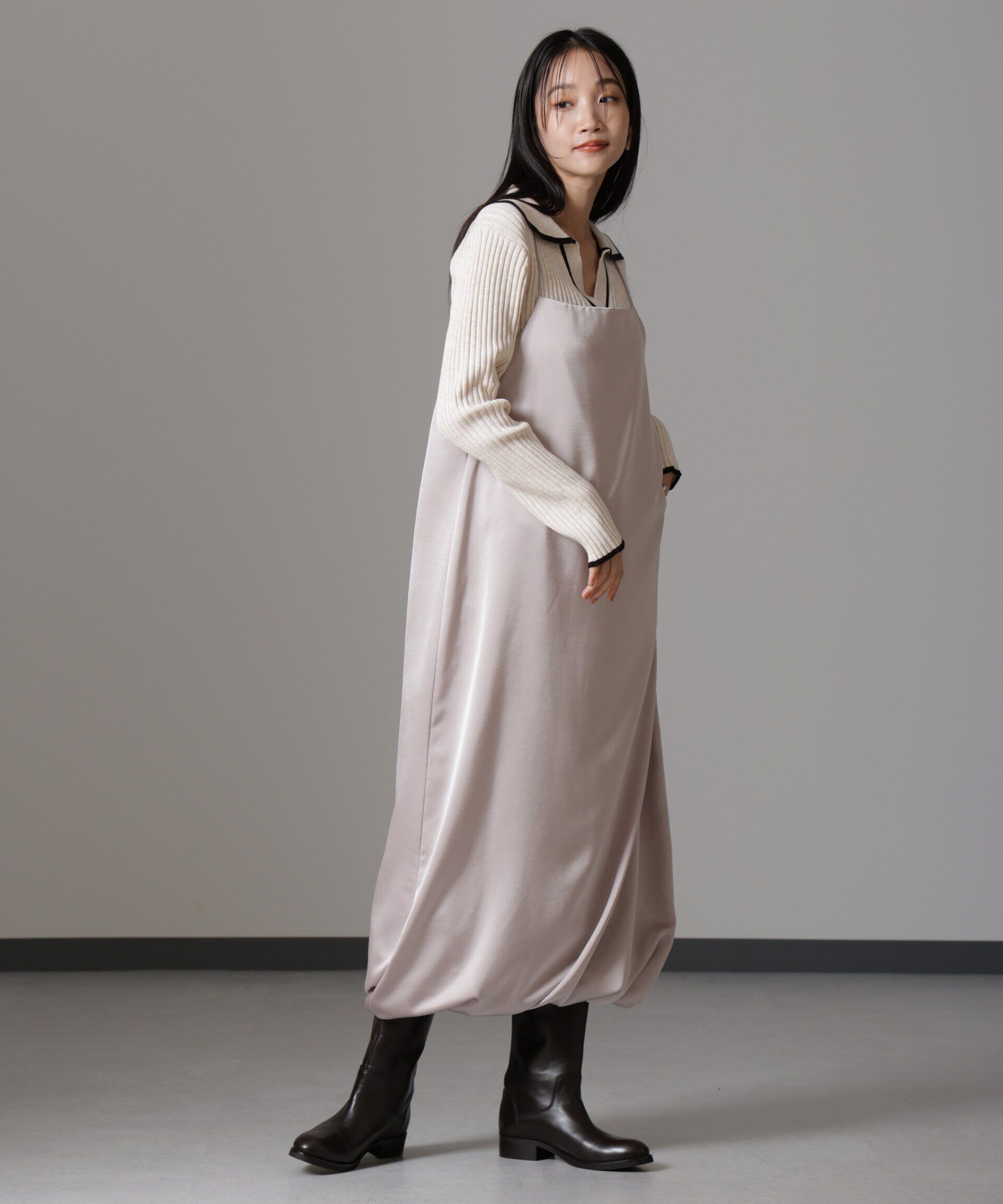 nano･universe「ウェーブサテンバルーンキャミワンピース」|ワンピース|