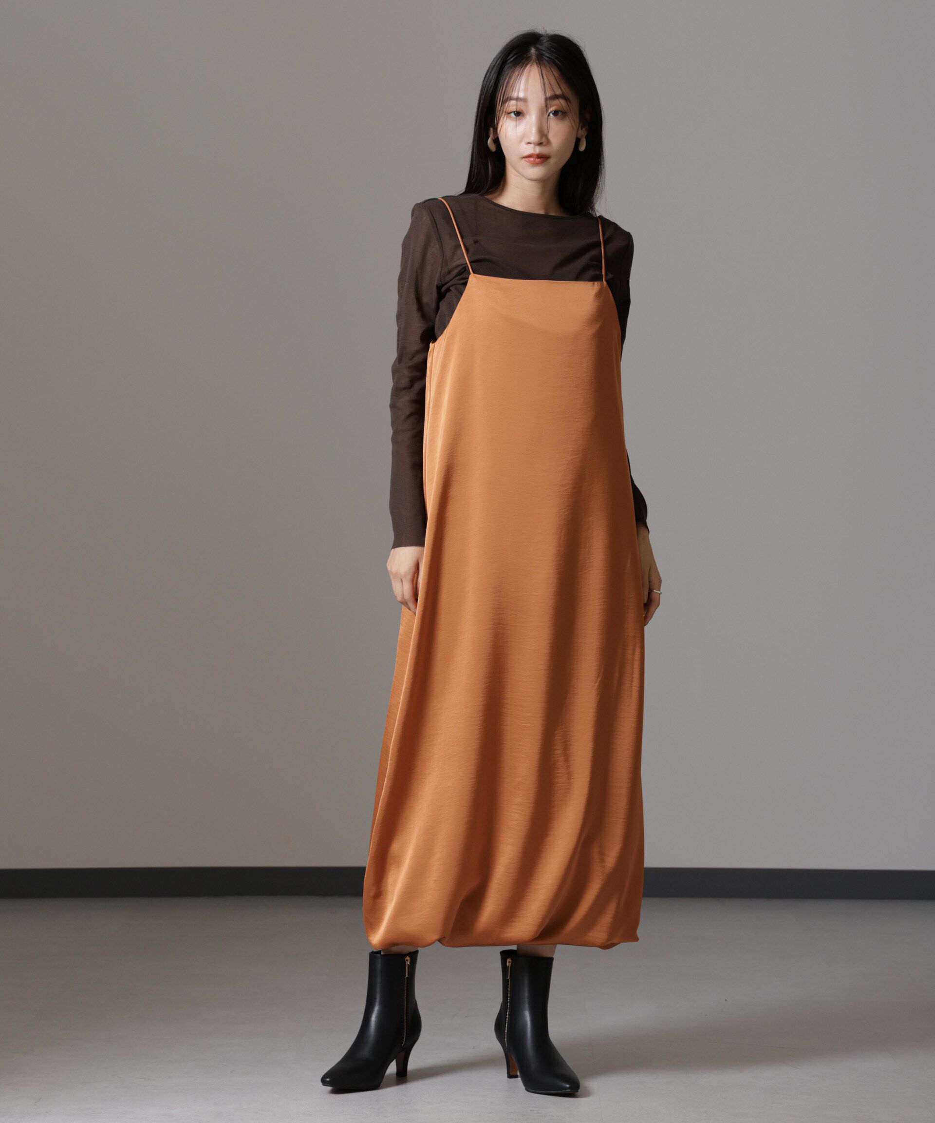 nano･universe「ウェーブサテンバルーンキャミワンピース」|ワンピース|