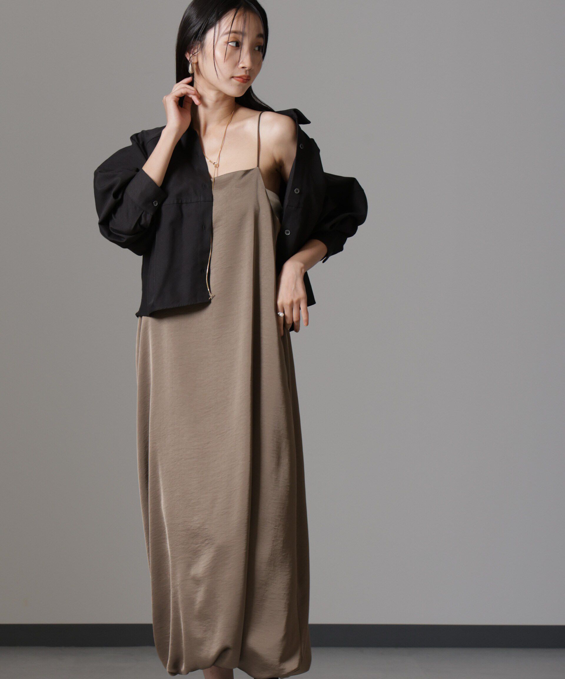 nano･universe「ウェーブサテンバルーンキャミワンピース」|ワンピース|