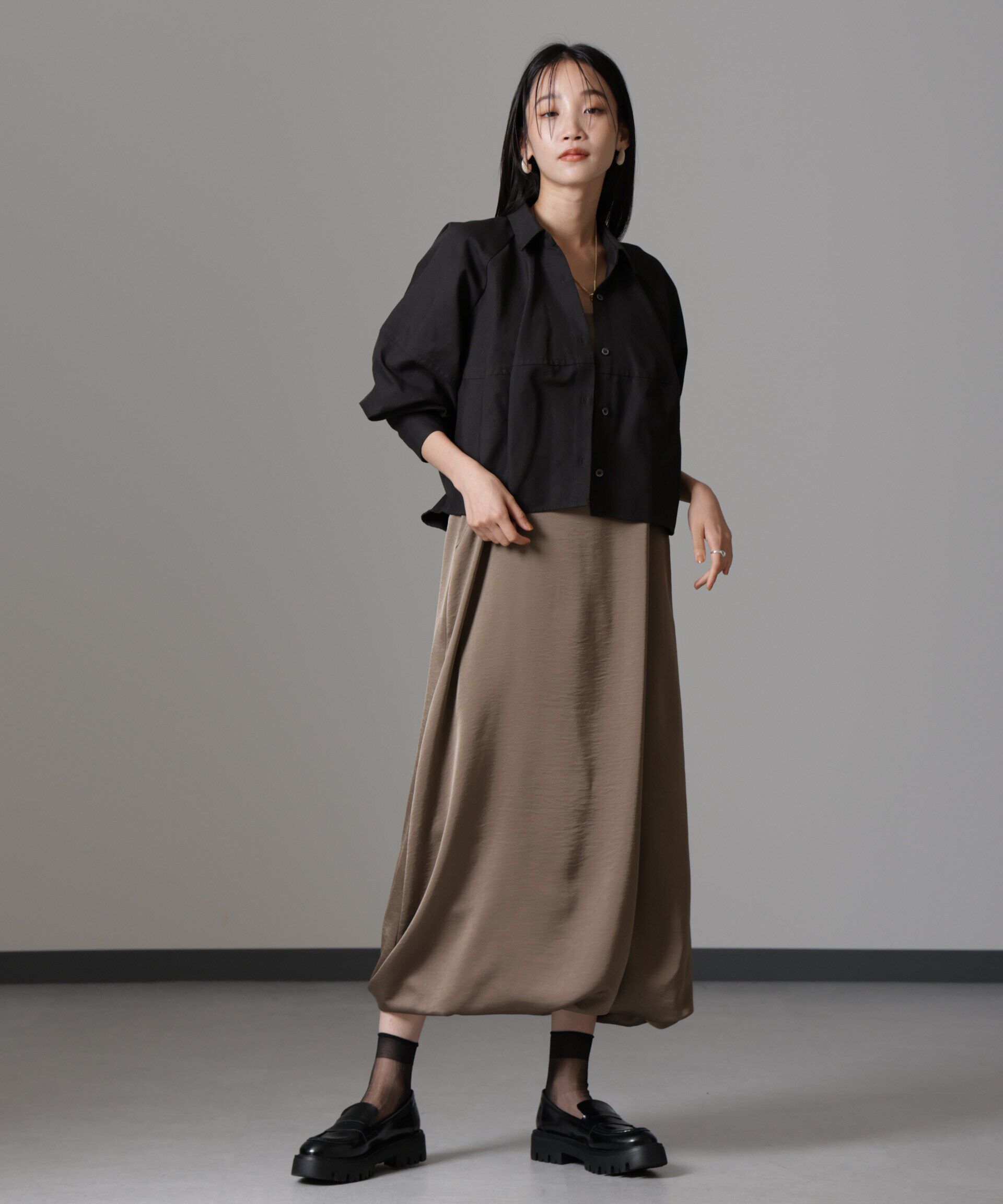 nano･universe「ウェーブサテンバルーンキャミワンピース」|ワンピース|