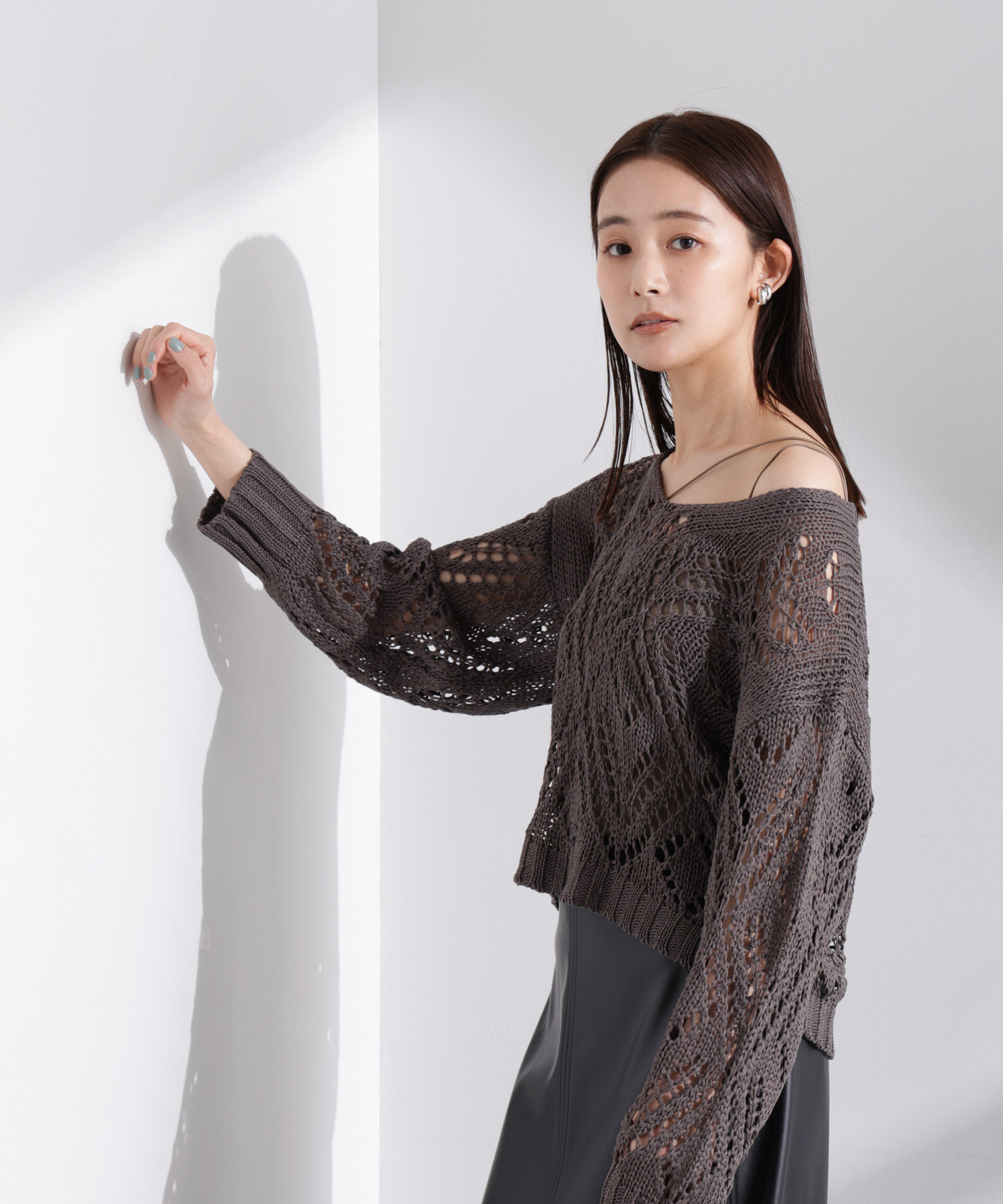 nano･universe「リリヤーン透かし編み柄ニットプルオーバー」|ニット・セーター|