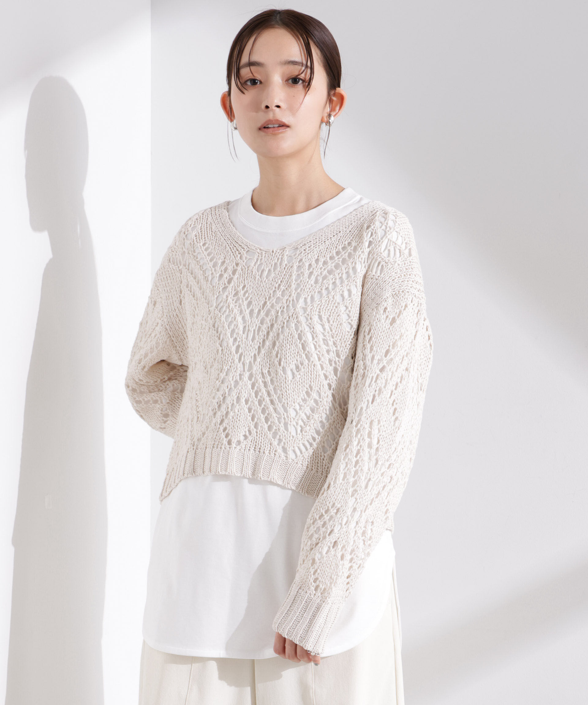 nano･universe「リリヤーン透かし編み柄ニットプルオーバー」|ニット・セーター|アイボリー7
