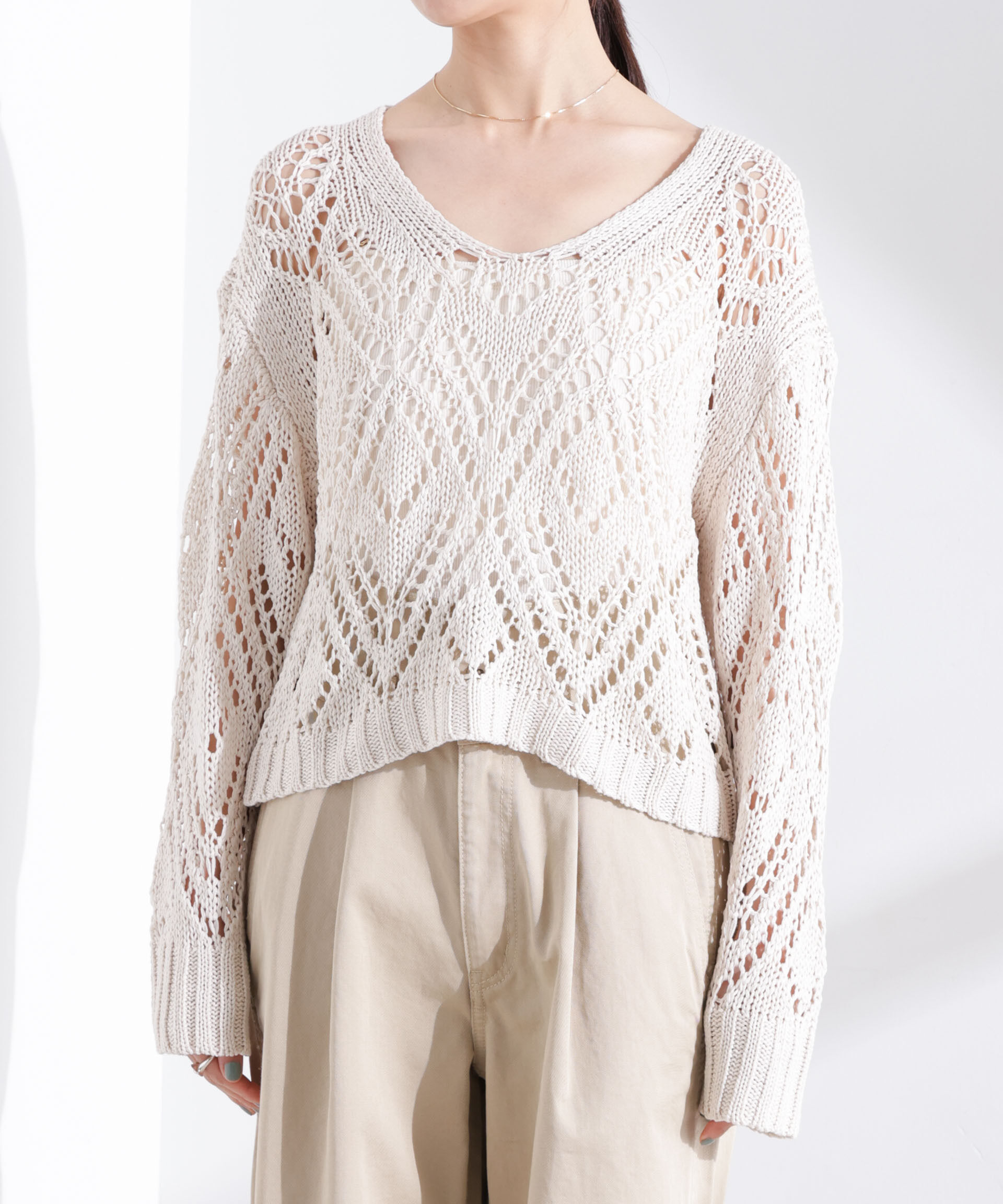 nano･universe「リリヤーン透かし編み柄ニットプルオーバー」|ニット・セーター|