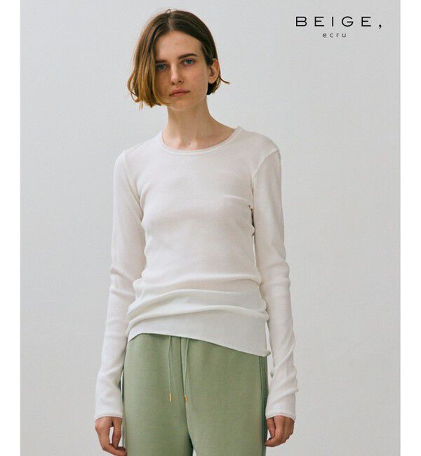 BEIGE,「【BEIGE,ecru/WEB限定・洗える】RIB TOPS /  コットンシルクロングスリーブトップス」|Tシャツ・カットソー|White