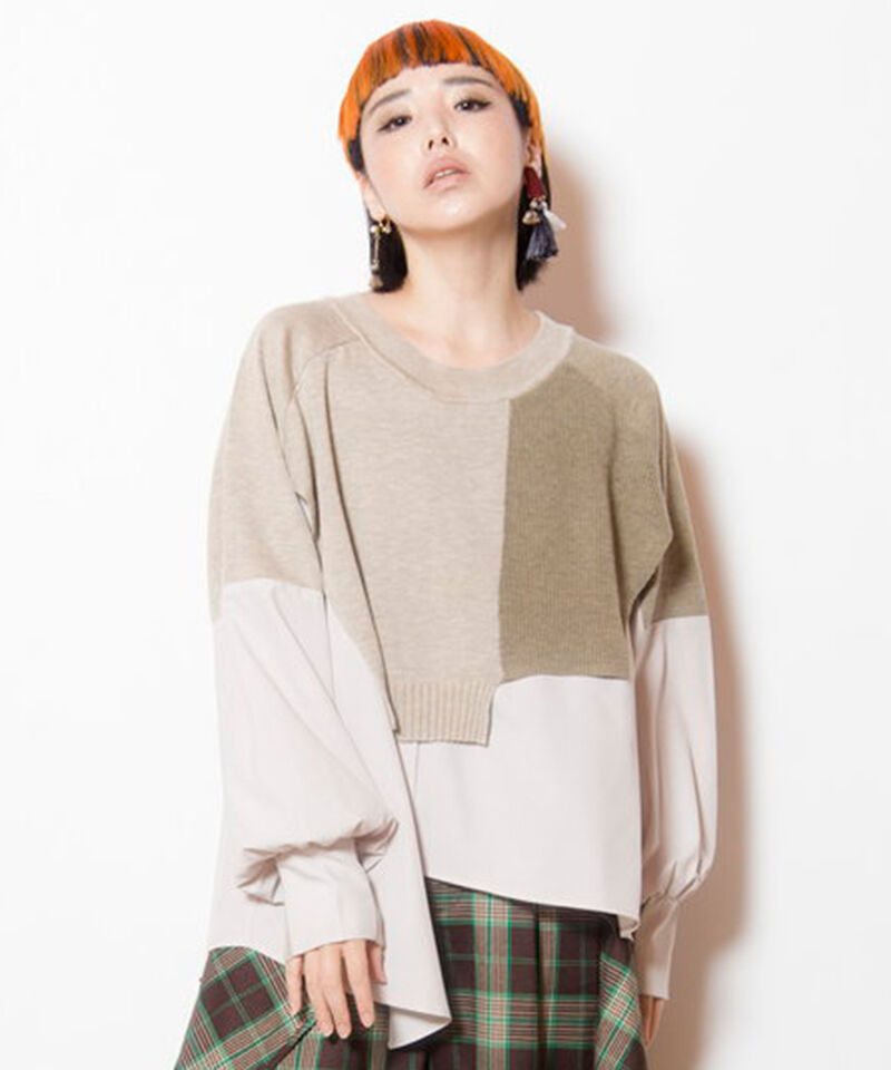  「切替レイヤードニットプルオーバー」|Tシャツ・カットソー|BEIGE