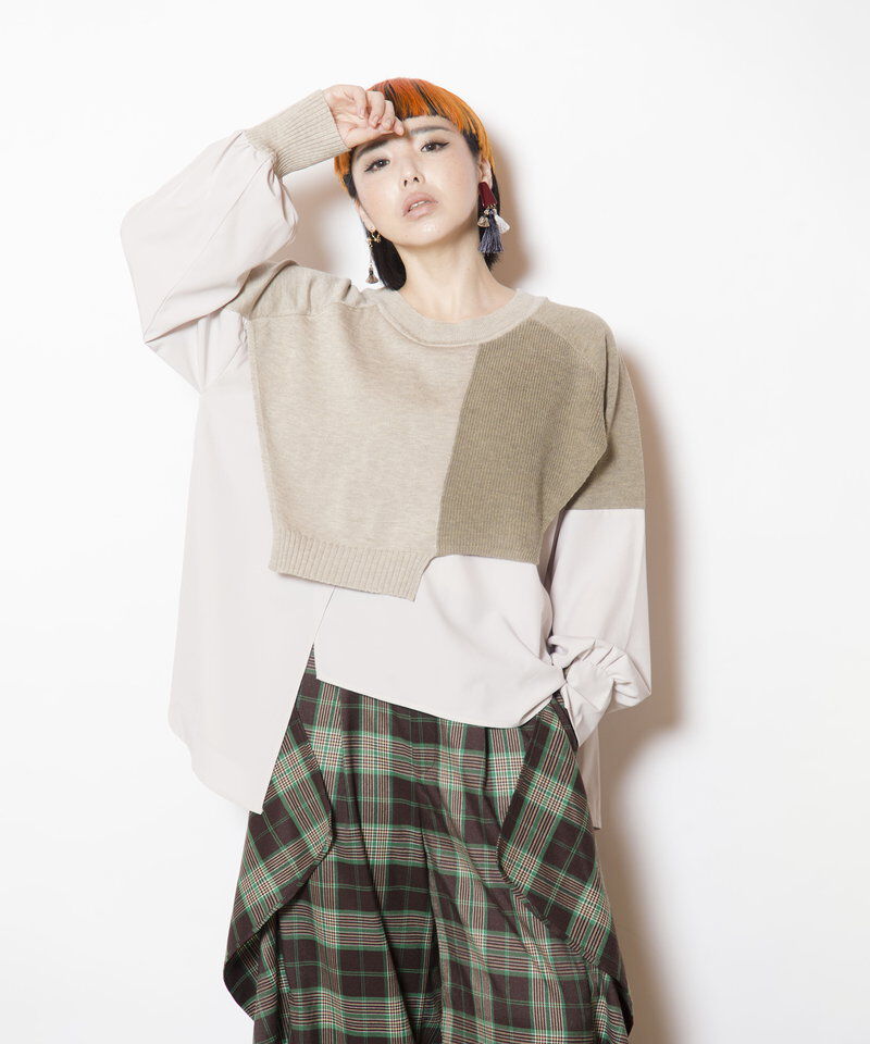  「切替レイヤードニットプルオーバー」|Tシャツ・カットソー|