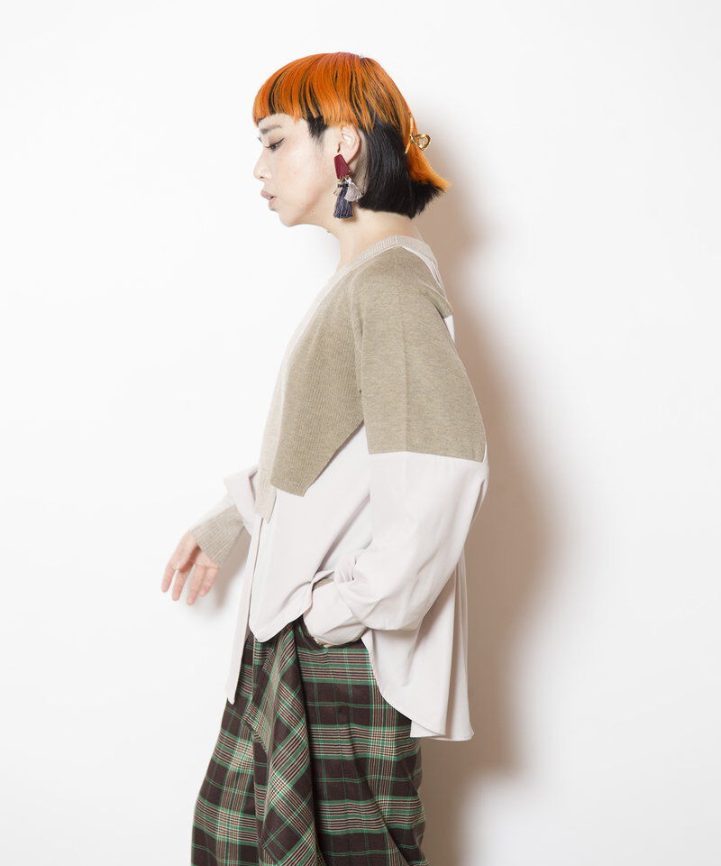  「切替レイヤードニットプルオーバー」|Tシャツ・カットソー|