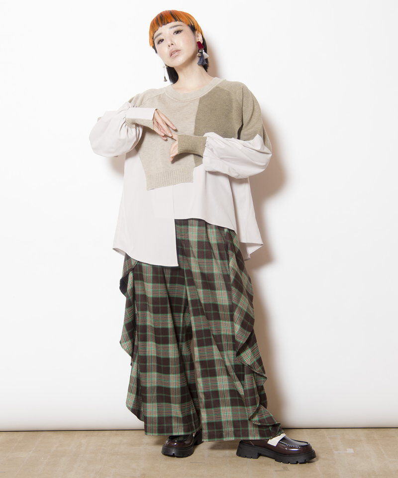  「切替レイヤードニットプルオーバー」|Tシャツ・カットソー|