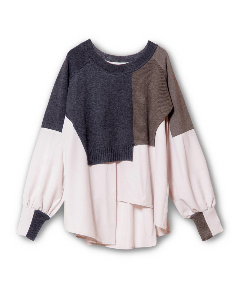  「切替レイヤードニットプルオーバー」|Tシャツ・カットソー|