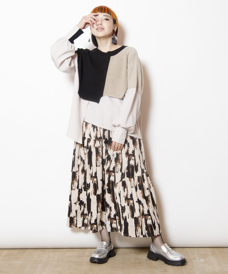  「切替レイヤードニットプルオーバー」|Tシャツ・カットソー|